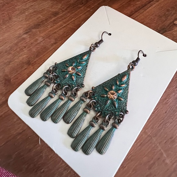 2-15$ Western turquoise patina dangle earrings - Picture 2 of 2